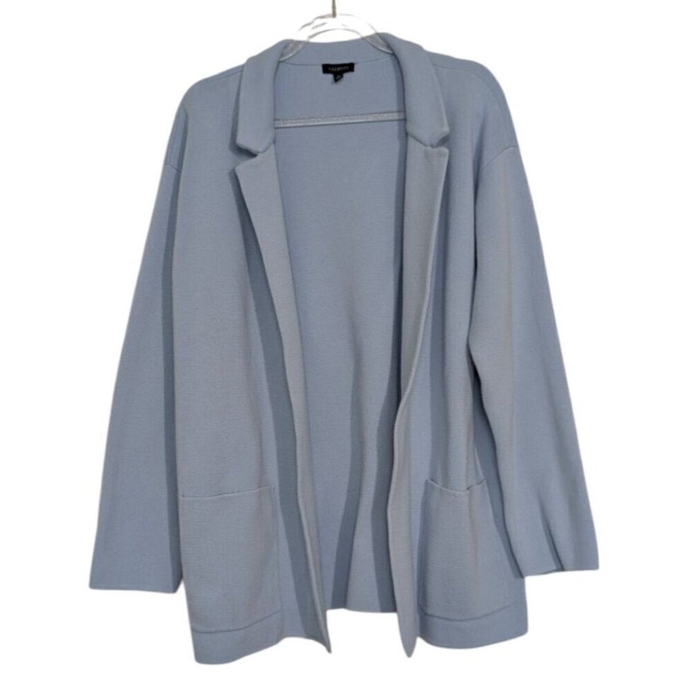 Talbots Sweater Blazer Womens Size Large Blue Knit Notch Collar Open Front